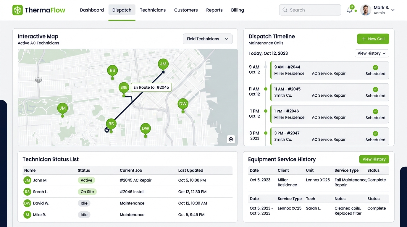 SeppFlow HVAC Dispatch & Equipment Dashboard